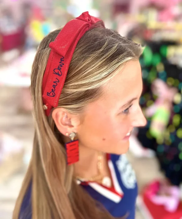 Arizona Red Thin Embroidered Ribbon Bow Headband-Brianna Cannon Fashion