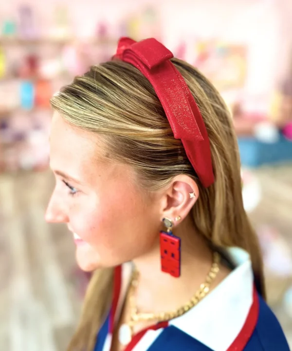 Arizona Red Thin Embroidered Ribbon Bow Headband-Brianna Cannon Fashion