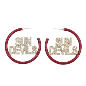 Arizona State SUN DEVILS Maroon Pavé Hoop Earrings-Brianna Cannon New