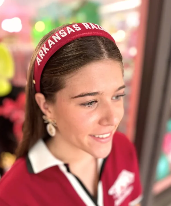 Arkansas Cardinal Red Thin Embroidered Headband-Brianna Cannon Clearance