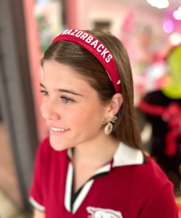 Arkansas Cardinal Red Thin Embroidered Headband-Brianna Cannon Clearance