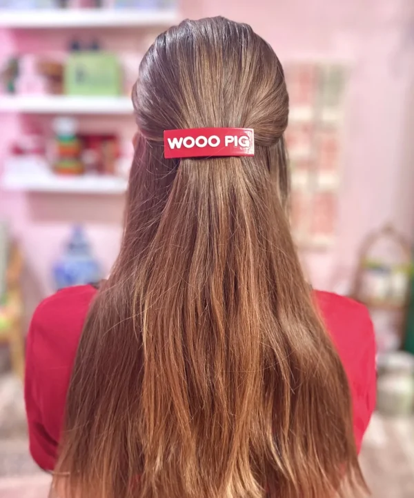 Arkansas Cardinal Red WOOO PIG Rectangle Barrette Clip-Brianna Cannon New