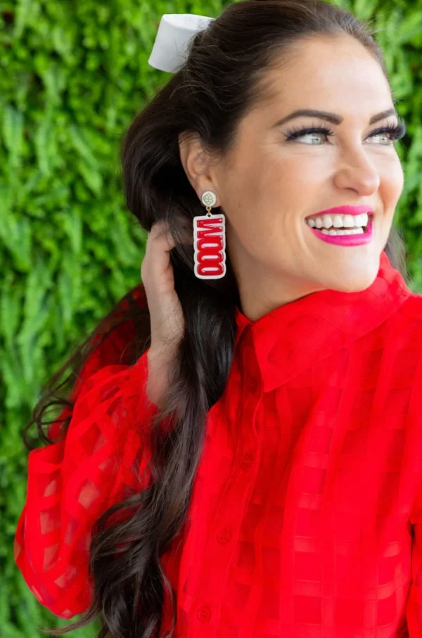 Arkansas Cardinal Red WOOO PIG Earrings-Brianna Cannon Discount