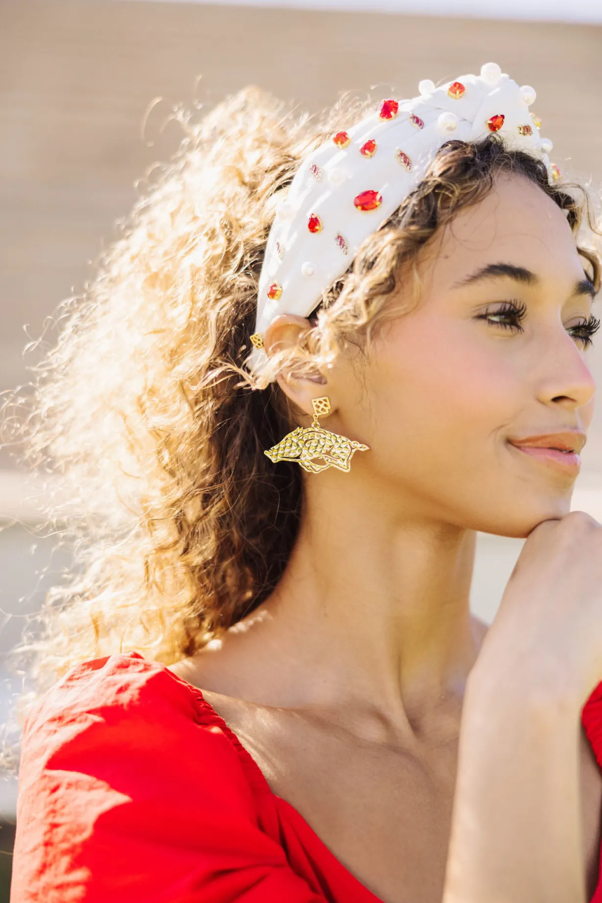 arkansas_gold_running_raz_1.webp Arkansas Gold Running Razorback Earring with BC Logo-Brianna Cannon Hot
