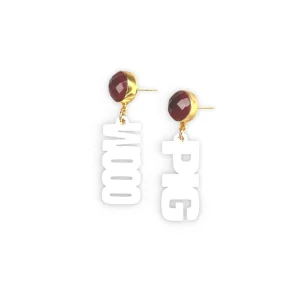 Arkansas Mini White WOOO PIG Earrings-Brianna Cannon Online