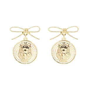 Arkansas Pearl Bow Medallion Earrings-Brianna Cannon Clearance