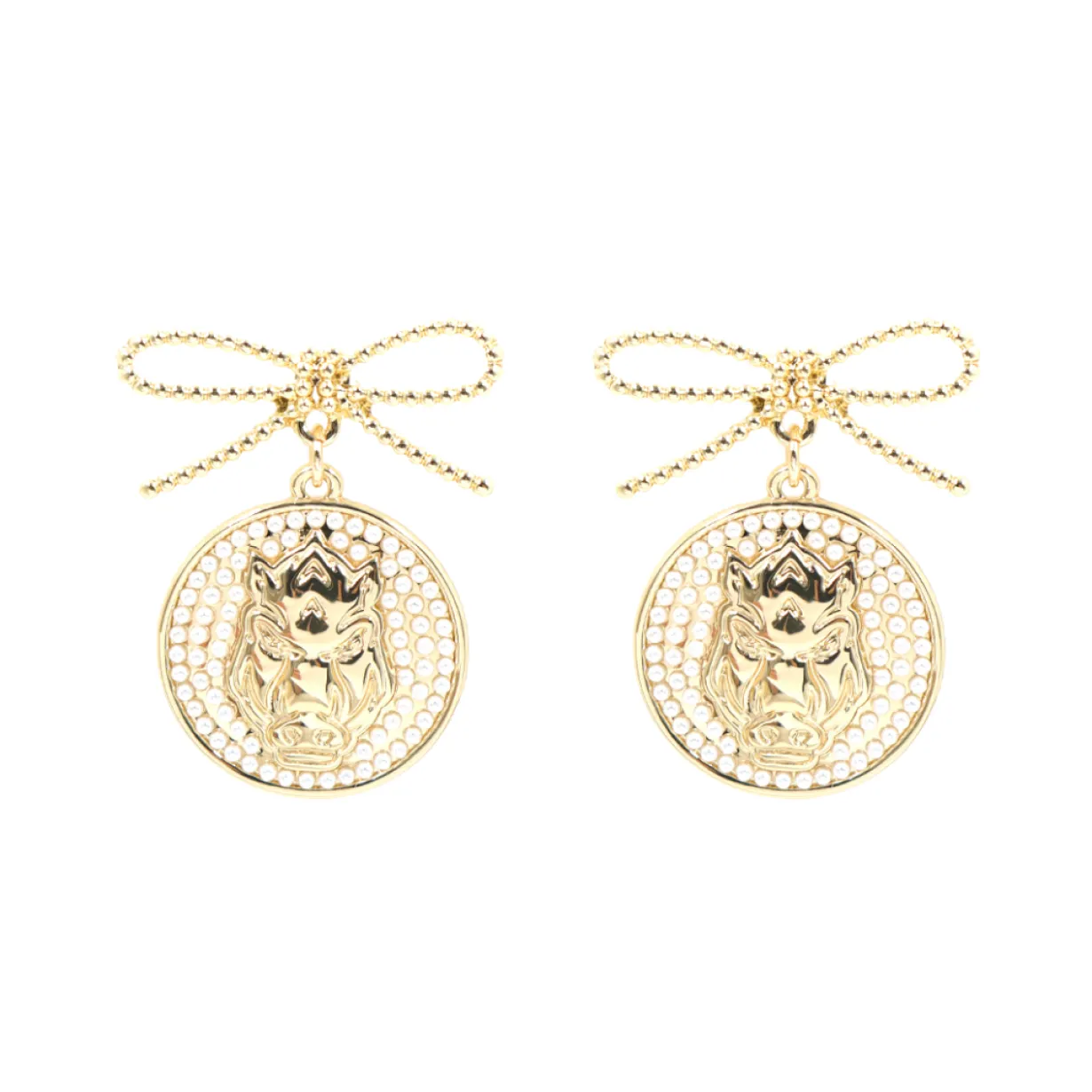 arkansas_pearl_bow_medall_0.webp Arkansas Pearl Bow Medallion Earrings-Brianna Cannon Clearance