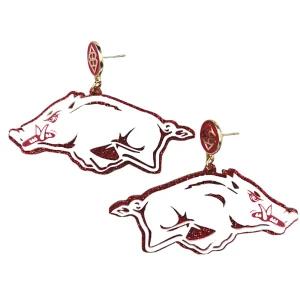 Arkansas White Running Razorback Earrings-Brianna Cannon Best