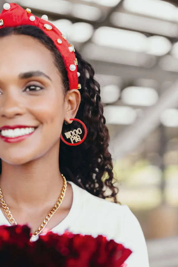 Arkansas WOOO PIG Cardinal Red Pavé Hoop Earrings-Brianna Cannon New