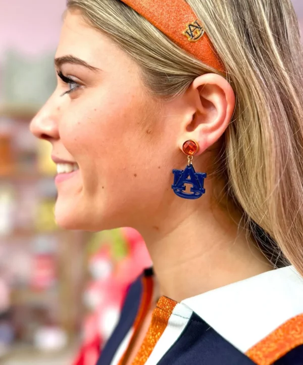 Auburn Mini Navy AU Logo Earrings-Brianna Cannon New