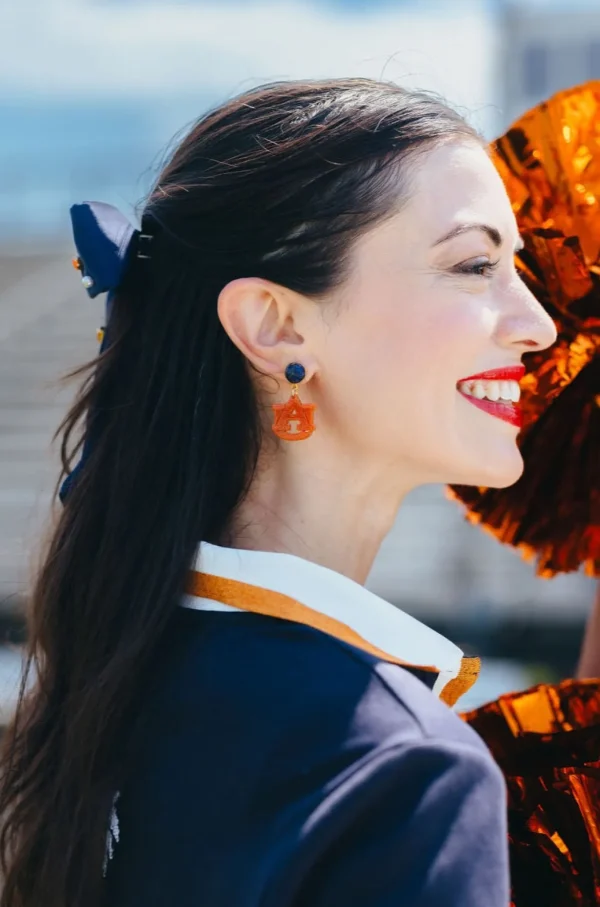 Auburn Mini Orange Glitter AU Logo Earrings-Brianna Cannon Sale