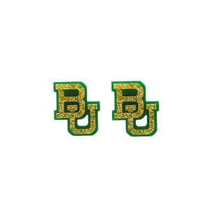 Baylor Gold Glitter and Green Logo Studs-Brianna Cannon New
