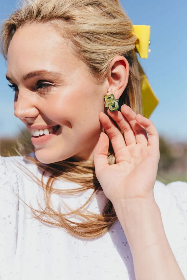 Baylor Gold Glitter and Green Logo Studs-Brianna Cannon New