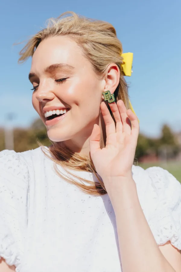 Baylor Gold Glitter and Green Logo Studs-Brianna Cannon New