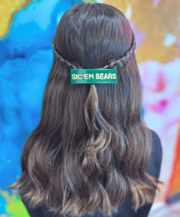 Baylor Green SIC'EM BEARS Rectangle Barrette Clip-Brianna Cannon Clearance