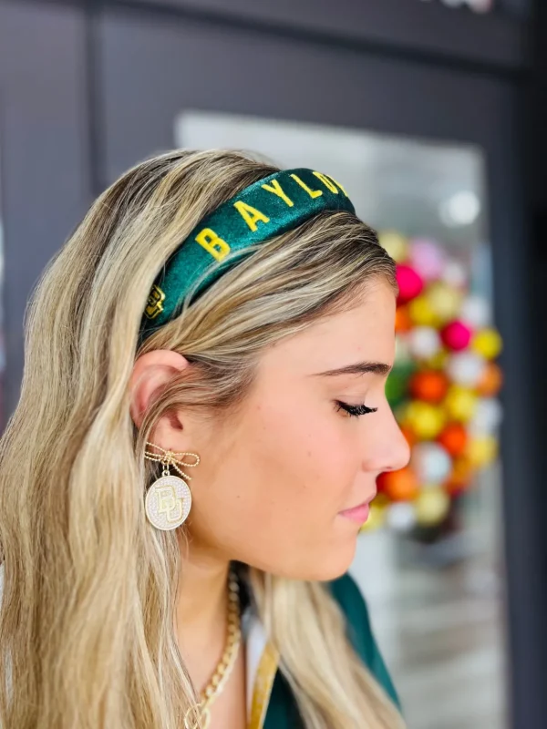 Baylor Green Thin Embroidered Headband-Brianna Cannon Fashion