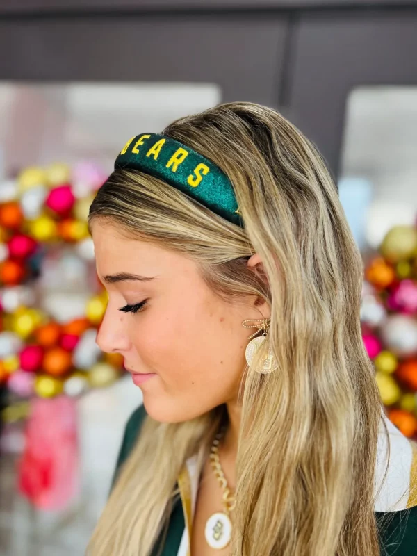Baylor Green Thin Embroidered Headband-Brianna Cannon Fashion