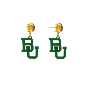 Baylor Mini Green Logo Earrings-Brianna Cannon Discount