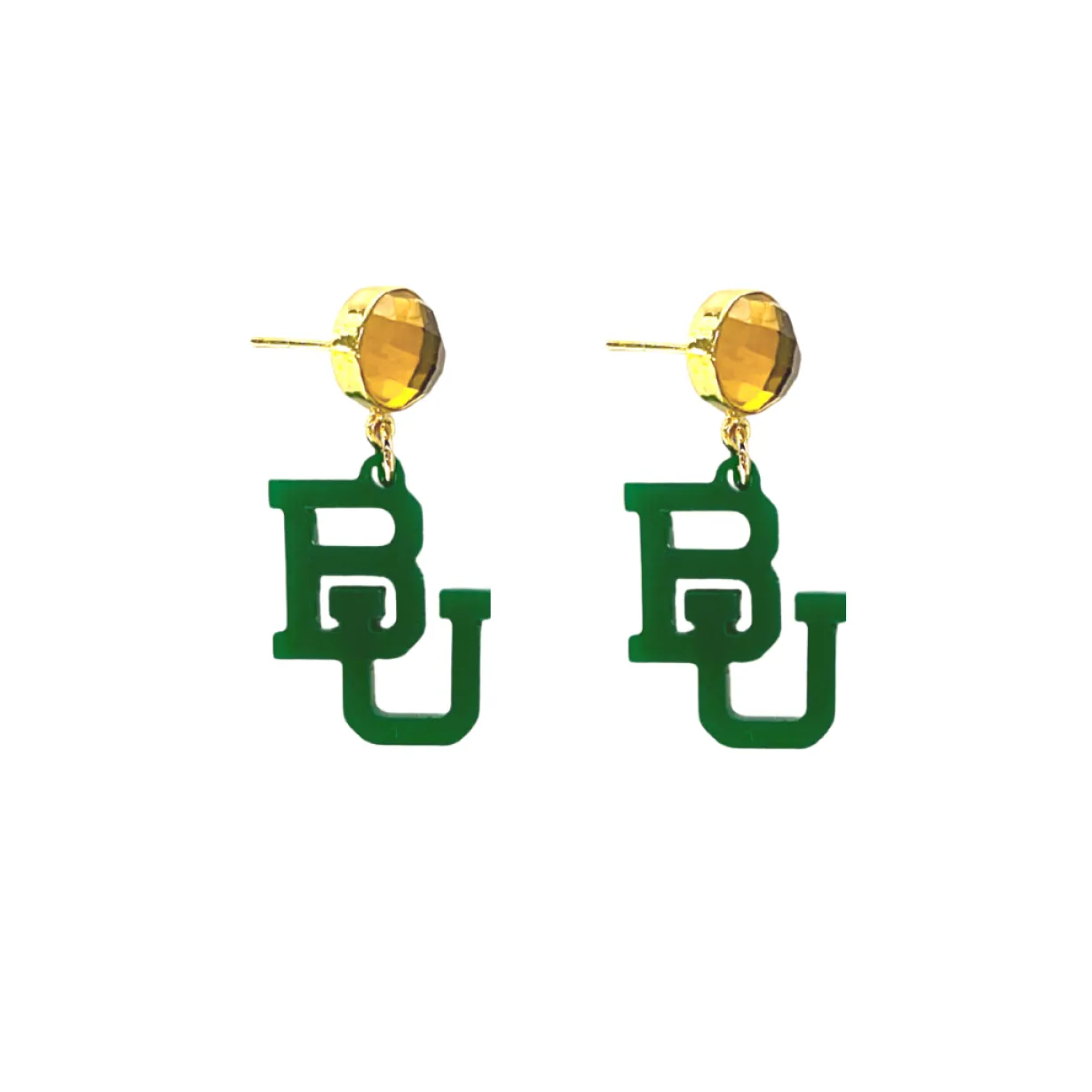 baylor_mini_green_logo_ea_0.webp Baylor Mini Green Logo Earrings-Brianna Cannon Discount