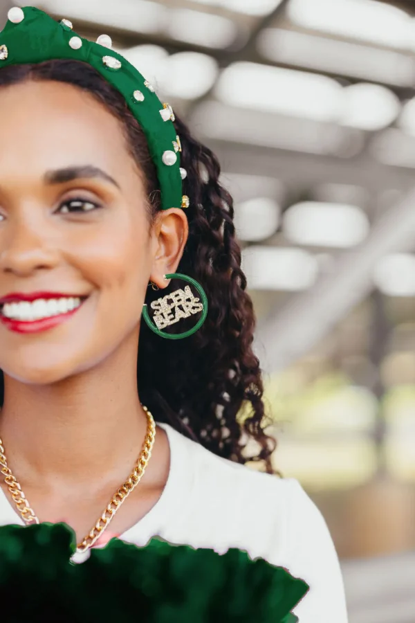 Baylor SIC'EM BEARS Green Pavé Hoop Earrings-Brianna Cannon Hot