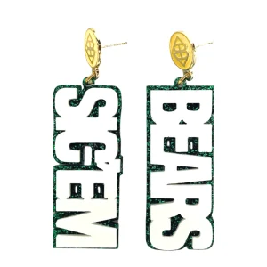 Baylor White and Green Glitter Sic'Em Bears Earrings-Brianna Cannon New