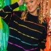 BC Black Rainbow Sequin Stripe Sweatshirt-Brianna Cannon Outlet
