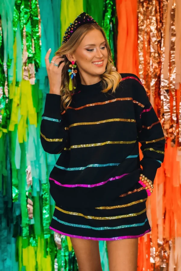 BC Black Rainbow Sequin Stripe Sweatshirt-Brianna Cannon Outlet