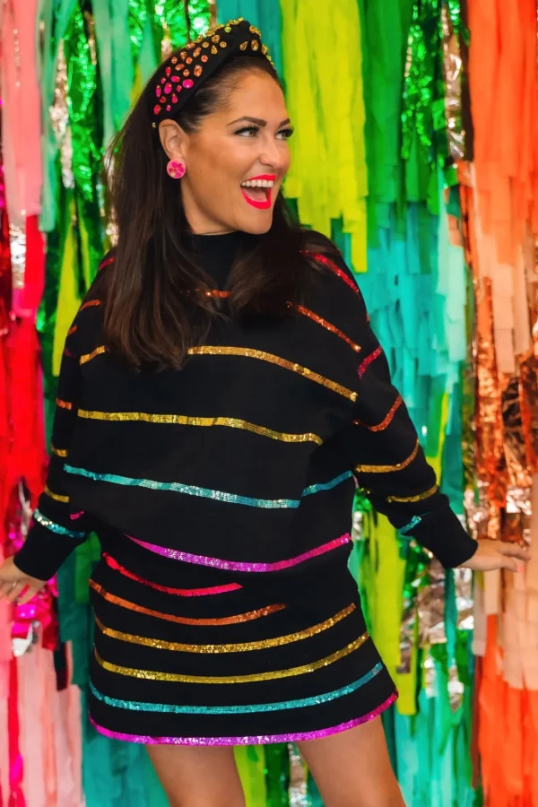 BC Black Rainbow Sequin Stripe Skirt/Skort-Brianna Cannon Outlet