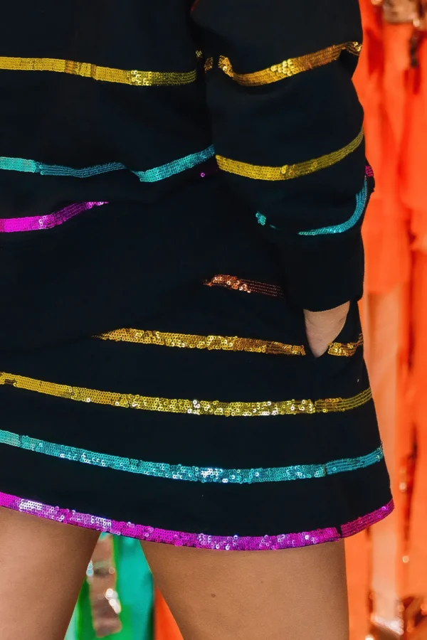 BC Black Rainbow Sequin Stripe Skirt/Skort-Brianna Cannon Outlet