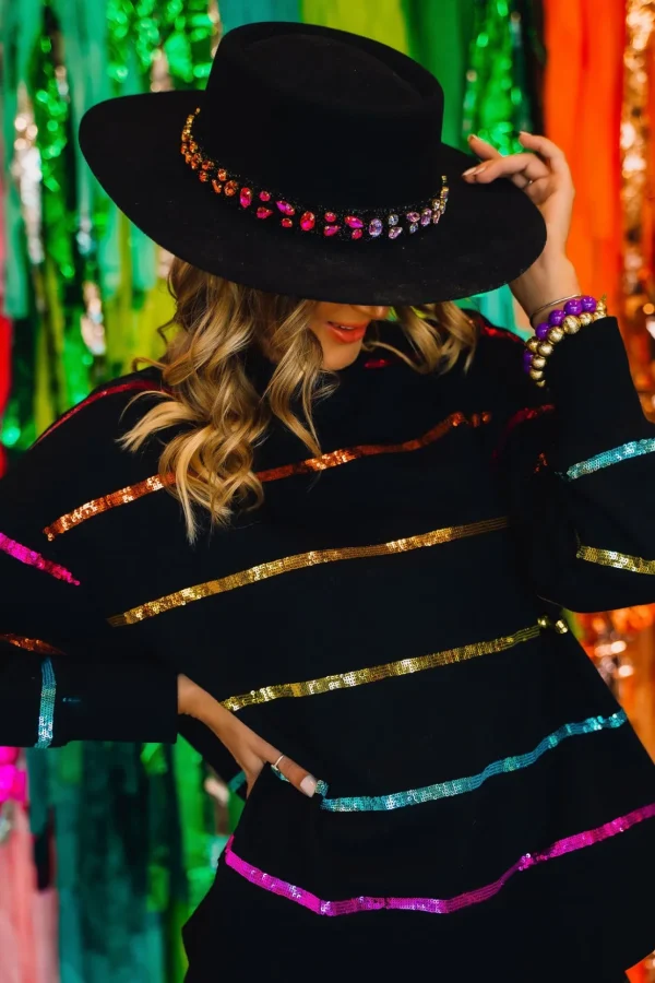 BC Black Rainbow Sequin Stripe Sweatshirt-Brianna Cannon Outlet
