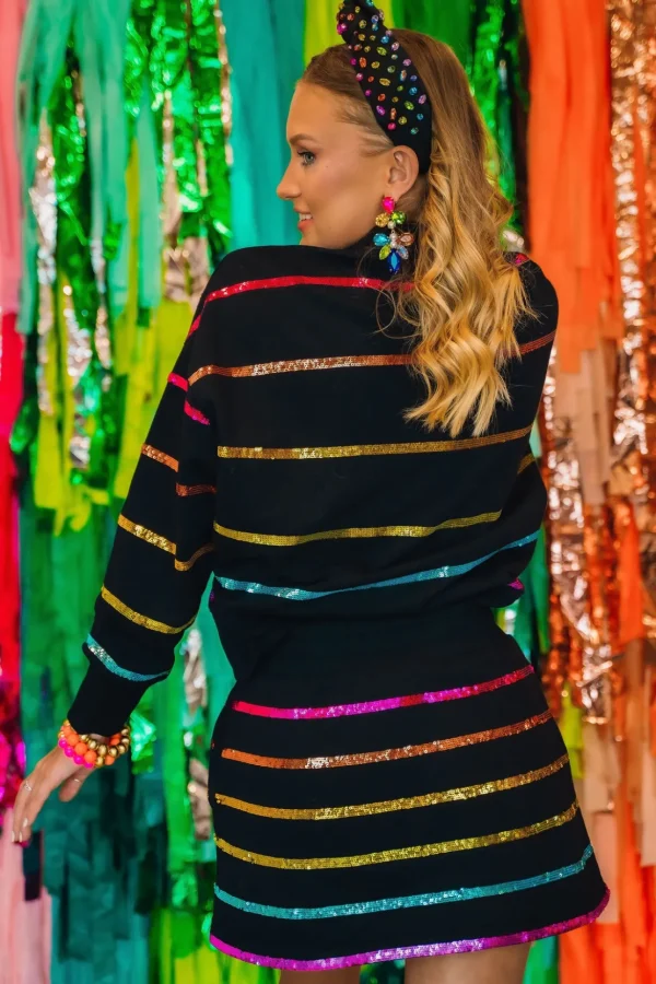 BC Black Rainbow Sequin Stripe Skirt/Skort-Brianna Cannon Outlet