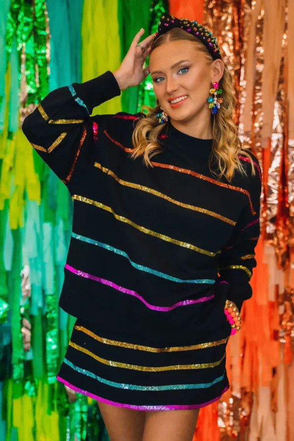 BC Black Rainbow Sequin Stripe Skirt/Skort-Brianna Cannon Outlet