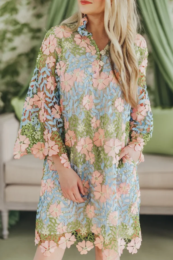 BC Caftan - Bright Floral Lace Dress-Brianna Cannon Fashion