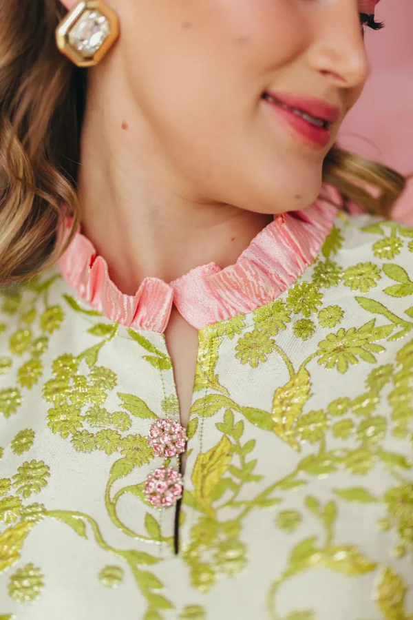 BC Caftan - Chartreuse and Blush with Feathers PRE-ORDER (Est. Ship 3/18)-Brianna Cannon Sale