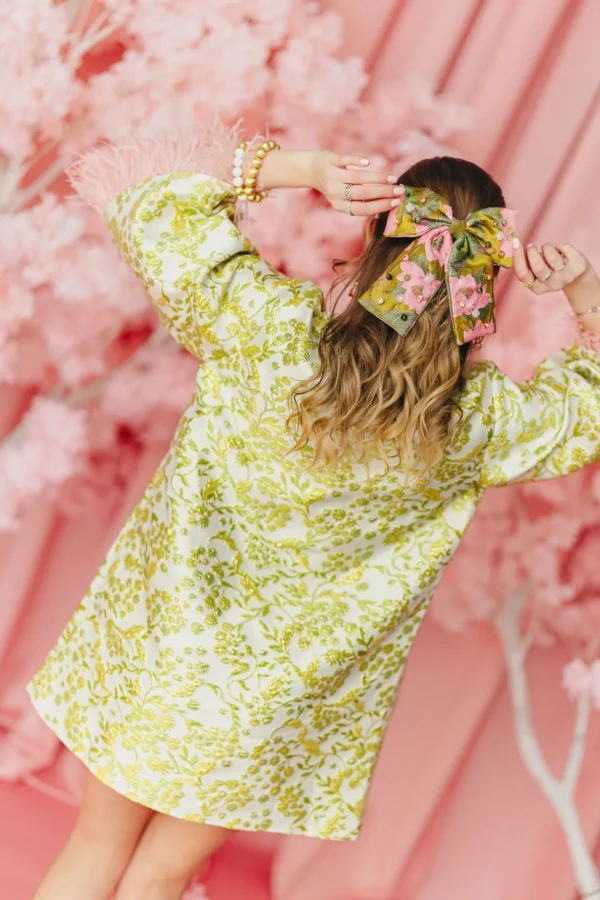 BC Caftan - Chartreuse and Blush with Feathers PRE-ORDER (Est. Ship 3/18)-Brianna Cannon Sale