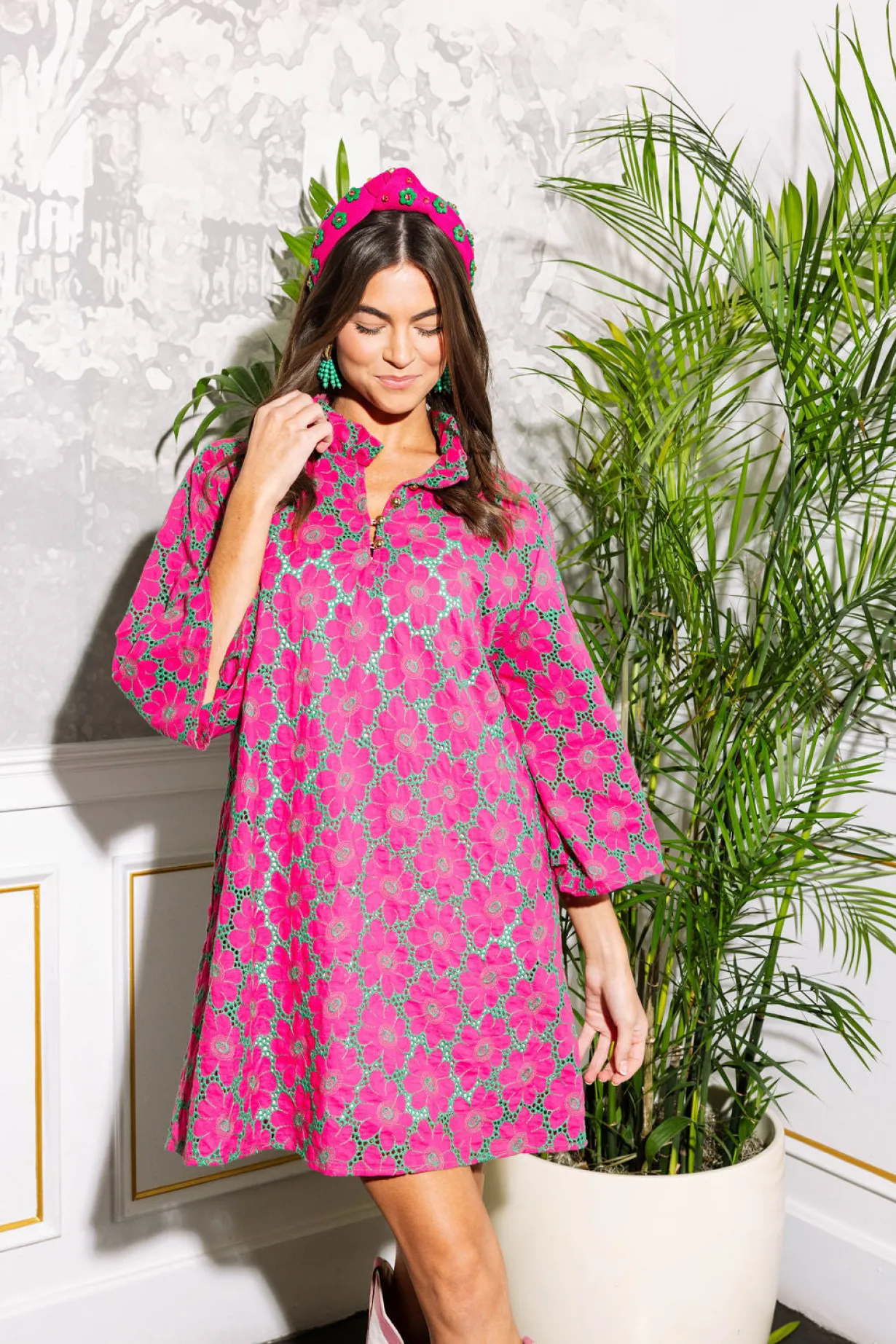 bc_caftan__green_and_fuch_1.webp BC Caftan - Green and Fuchsia Eyelet-Brianna Cannon Clearance