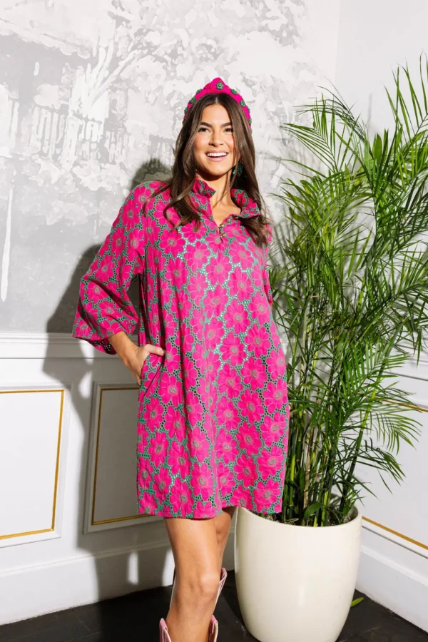 BC Caftan - Green and Fuchsia Eyelet-Brianna Cannon Clearance
