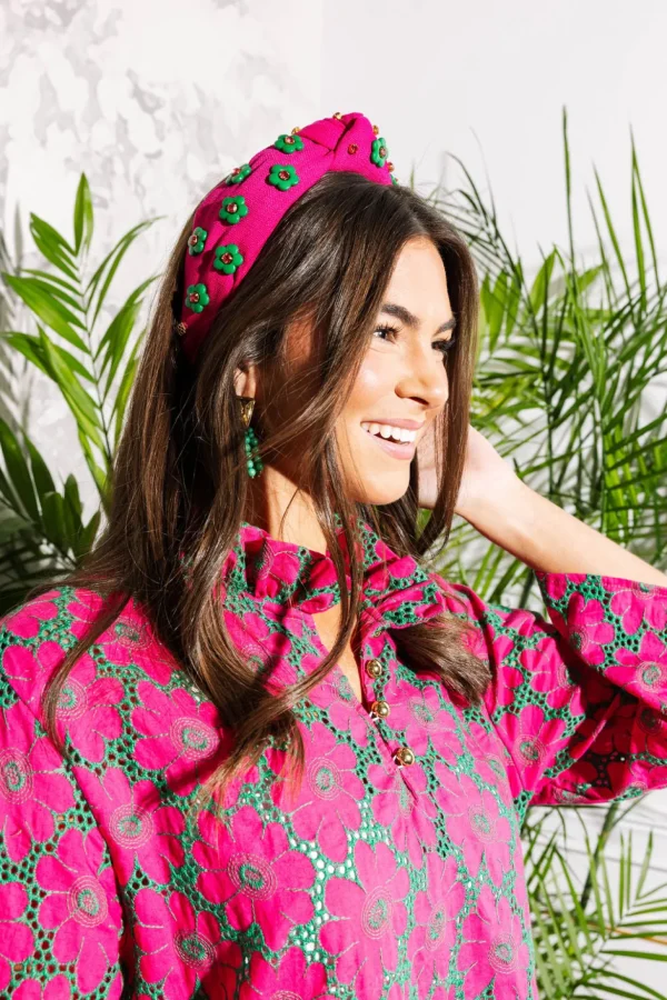BC Caftan - Green and Fuchsia Eyelet-Brianna Cannon Clearance