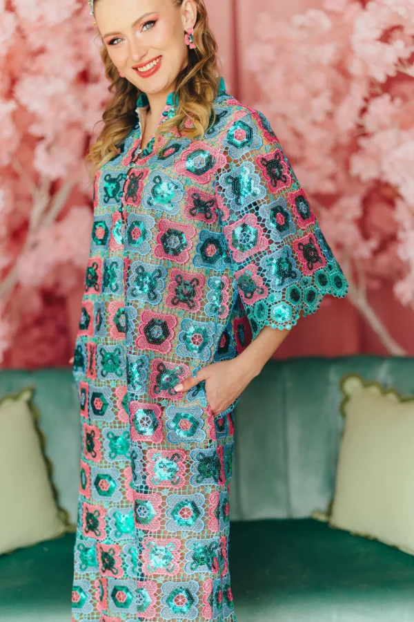 BC Midi Caftan - Turquoise Mosaic PRE-ORDER (Est. Ship 3/18)-Brianna Cannon Clearance