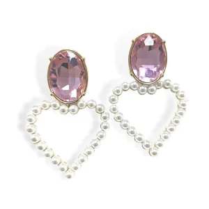 BC x Stylin Brunette - Blush Pink Jewel & Pearl Heart Earrings-Brianna Cannon New