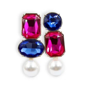 BC x Stylin Brunette - Hot Pink & Blue Jewel & Pearl Earrings-Brianna Cannon Discount