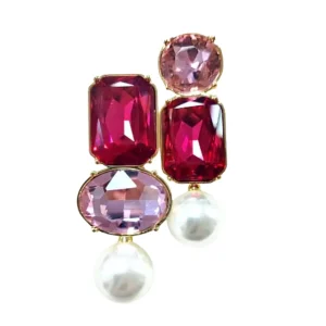 BC x Stylin Brunette - Maroon and Blush Jewel & Pearl Earrings-Brianna Cannon Outlet