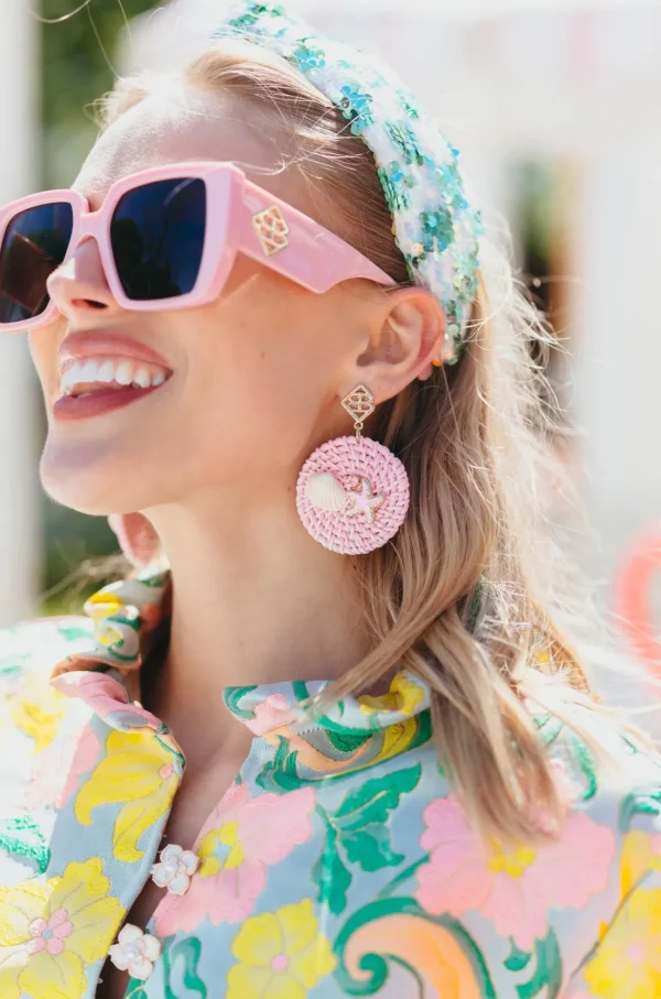 Beach House Rattan Earrings in Pink-Brianna Cannon Best