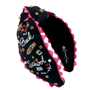 Black Embroidered Back to School Headband with Crystals-Brianna Cannon Outlet