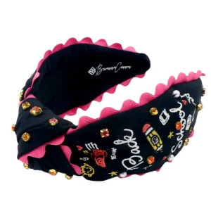 Black Embroidered Back to School Headband with Crystals-Brianna Cannon Outlet