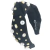 Black Twill Headband with Large Pearls and Crystals-Brianna Cannon Online