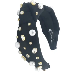 Black Twill Headband with Large Pearls and Crystals-Brianna Cannon Online