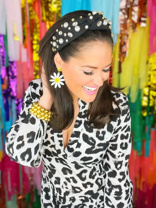 Black Twill Headband with Large Pearls and Crystals-Brianna Cannon Online