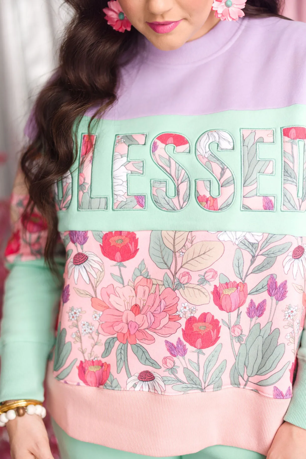 blessed_floral_fleeceline_1.webp BLESSED Floral Fleece-Lined Sweatshirt-Brianna Cannon Hot