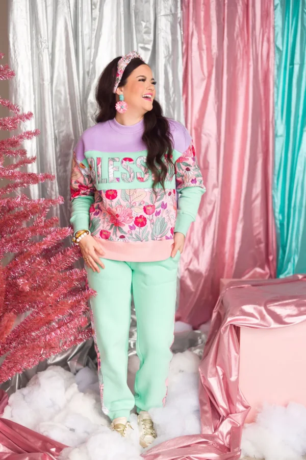 BLESSED Floral Fleece-Lined Sweatshirt-Brianna Cannon Hot